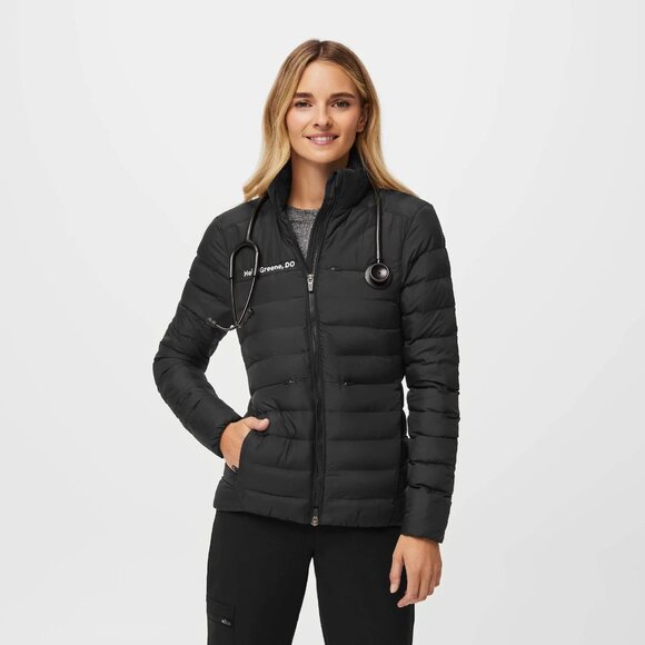 Figs On-Shift Packable Puffer Jacket in Black, Size Medium - Picture 1 of 12